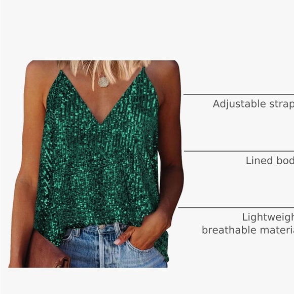 Green Sequin V-Neck Camisole - Picture 3 of 4